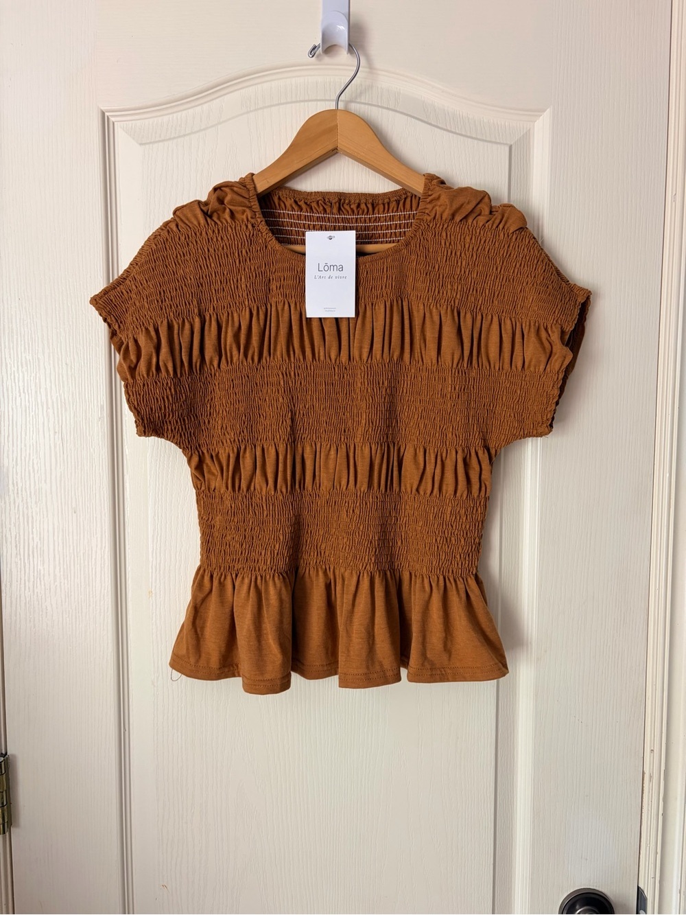NWT Loma Smocked Peplum Top & Wide Leg Pants Set, Rust, Size Large - Picture 5 of 14